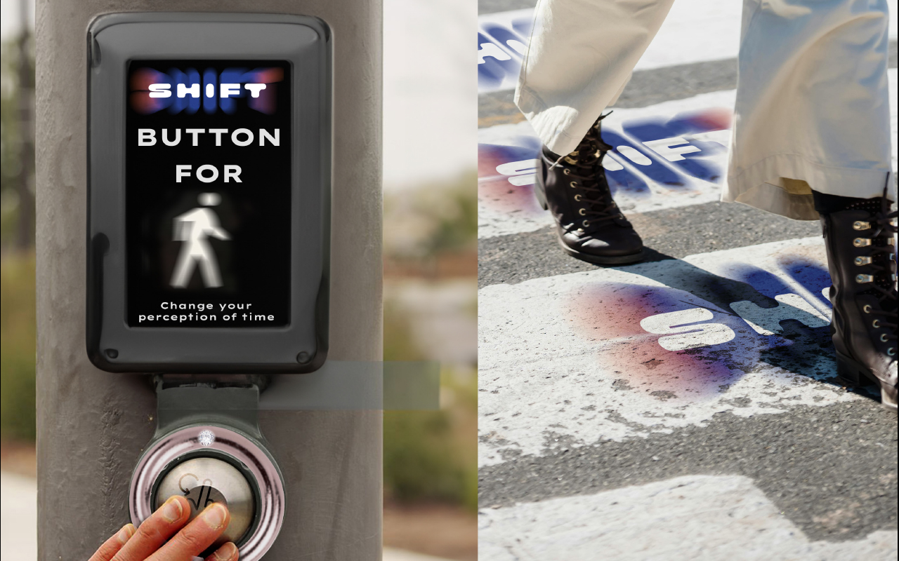 street marketing où on appuie sur le bouton pour accélrer le temps d'attente sur le passage pour piéton